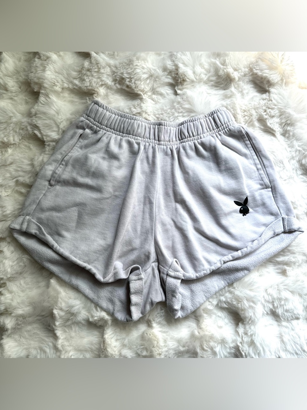 PLAYBOY White Chic Lounge Essential Comfy Shorts with Black Bunny Logo
